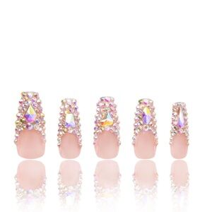 NIB LOVFUL Press On Nails Angel's Tear Rhinestone Coffin Classic Regular 1.3 In